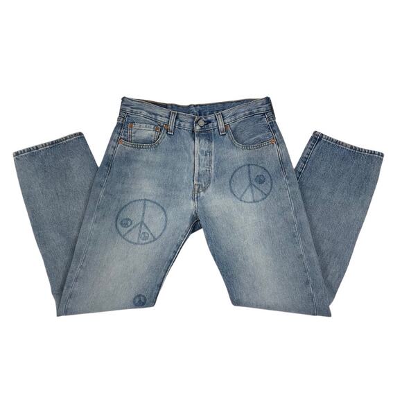 LEVI’S 501 150 Celeb Peace Denim Jean Men 30x30 Blue Straight Rare Classic Boho - Picture 5 of 13